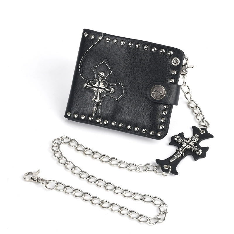 Gothic style skull cross with chain wallet